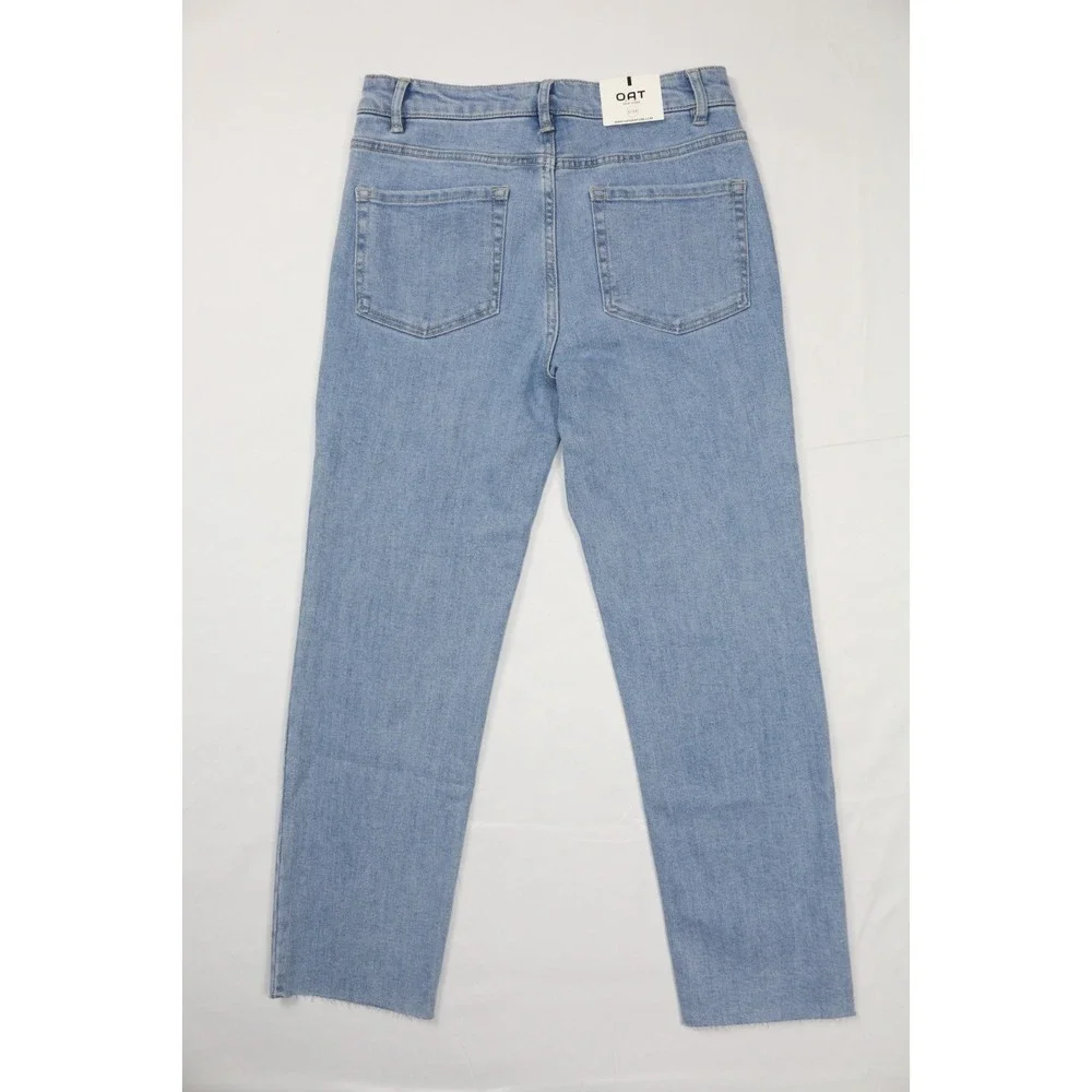 OAT New York Mid Rise Straight Ankle Jeans Women 6/28 NWT Light Wash Raw Hem